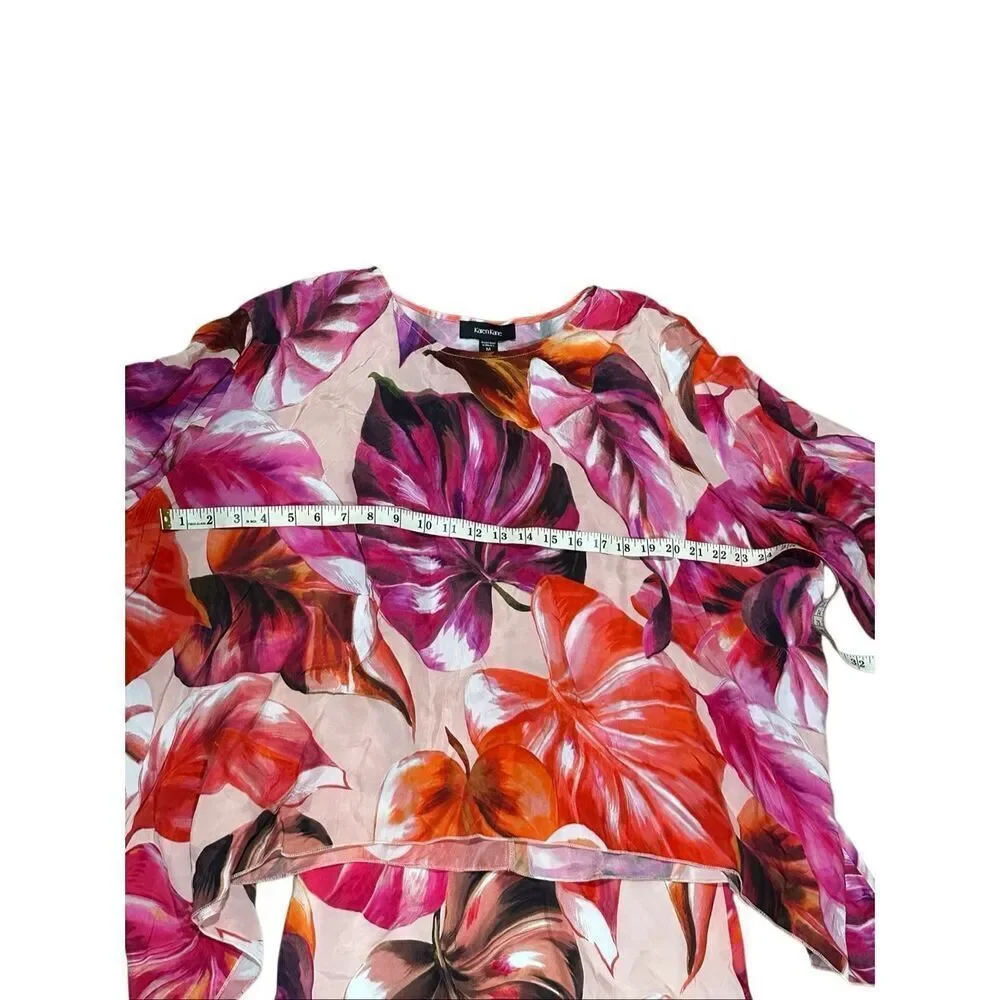 Karen Kane tropical palm 2pc skirt top flare hem M set